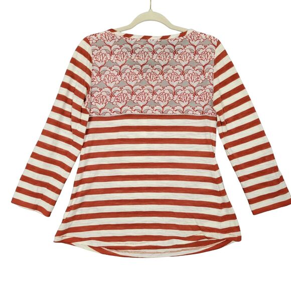 POSTMARK Anthropologie Red Floral Striped 3/4 Sleeve Henley Tee SIZE MEDIUM - Picture 3 of 13